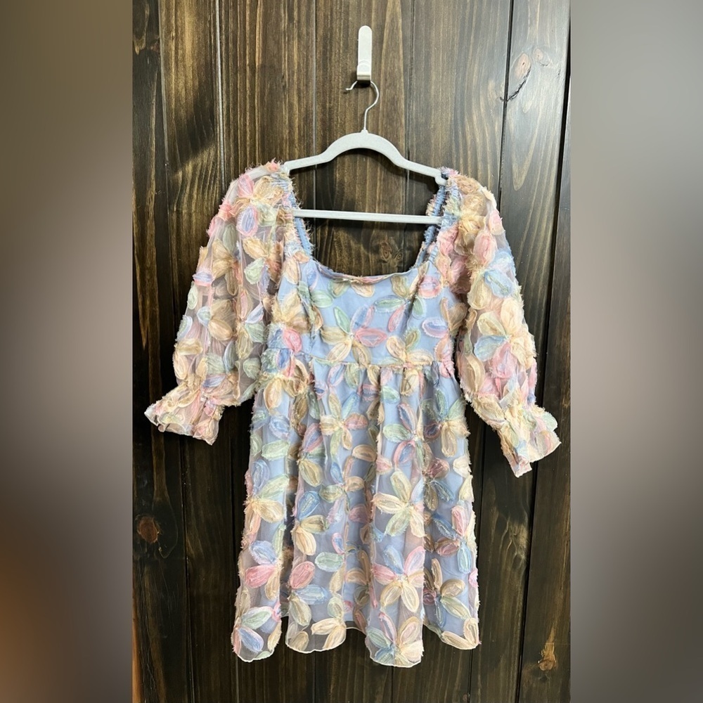 NWT: Allison + Kelly Pastel Floral Puff Sleeve Baby Doll Dress- Size: Small - Picture 4 of 13